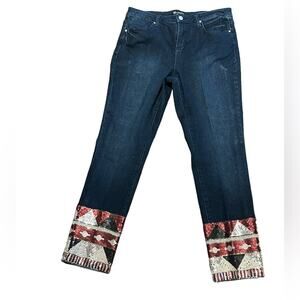 Versona Womens Size 29 x 27 Cropped Sequined Hem Denim Jeans